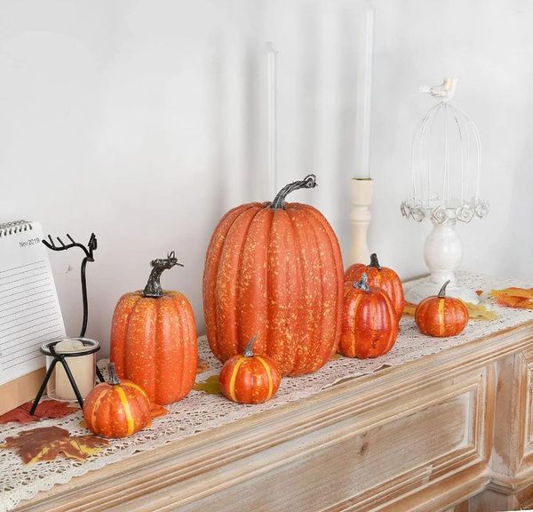 Flores decorativas Espuma Plástico Calabaza Halloween Acción de Gracias DIY Artesanía Simulación Vegetal 7 piezas Calabazas artificiales Decoración del jardín del hogar