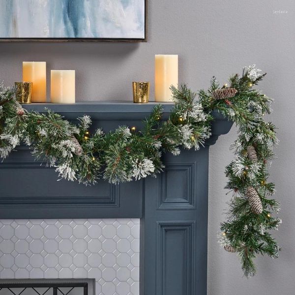 Fleurs décoratives pied artificiel pin cachemire et aiguille mélangée Garlande de Noël LED avec des branches de paillettes de neige affluées