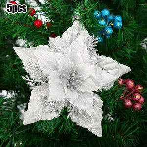 Decoratieve bloemen voor kerstboom polyster Xmas 18cm 5 stks decor bloem glitter hangend groot