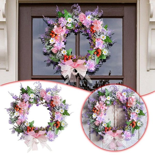 Guirlande de fleurs décoratives pour porte d'entrée et couronne violette, décorations de vacances, ventouses pour fenêtre de cour extérieure