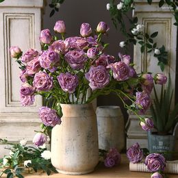 Fleurs décoratives peinture à l'huile française simulation de bord focal rose artificielle rétro salon table à manger décoration arrangement floral
