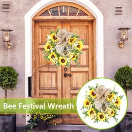 Fleurs décoratives porte d'entrée abeille pendentif feuille verte vibrant décorer nœud papillon garder floraison Festival guirlande décor à la maison