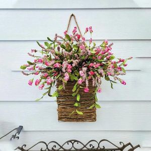 Fleurs décoratives Porte d'entrée Panier suspendu couronne Belle fleur artificielle florale pour fenêtre de porche extérieur