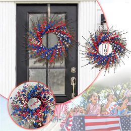 Couronne de fleurs décoratives pour porte d'entrée, couronne patriotique du jour de l'indépendance du 4 juillet, ventouses de fenêtre de fierté commémorative