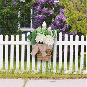 Fleurs décoratives porte d'entrée couronne de printemps artificiel hydrangea rotin panier de fleurs bowknot pour la fenêtre extérieure intérieure