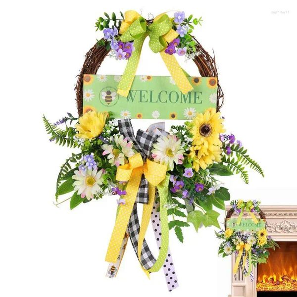 Couronne de fleurs décoratives pour porte d'entrée, nœud de fleurs artificielles, couronnes d'eucalyptus, printemps, été, automne, Festival, ferme, décoration de porche