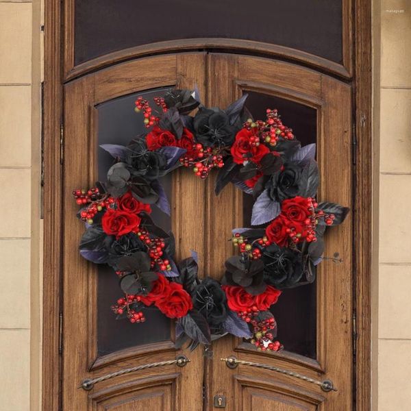 Fleurs décoratives porte d'entrée couronne noir et rouge Rose guirlande vacances porte décoration brique cintre histoire