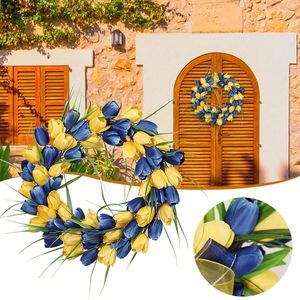 Fleurs décoratives couronne de porte d'entrée jaune et bleu ferme de printemps d'été pour la maison de mariage mural faux