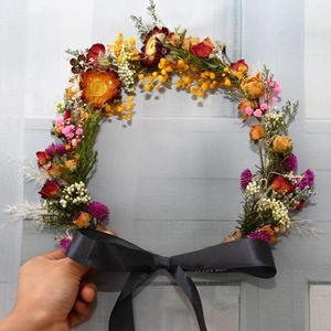 Fleurs décoratives couronnes de porte d'entrée guirlande d'automne Faux fête vignes séchées et tournesol artificiel printemps/été petit