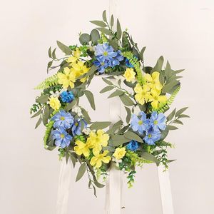 Decoratieve bloemen voordeur kransen voor lente zomer kunstmatige bloem kosmos natuurlijke rieten krans boerderij decor muur raam