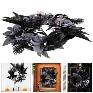 Dekorativa blommor ytterdörr kransar Pografi rekvisita hängande 38X38cm Halloween dekor svart plast fest