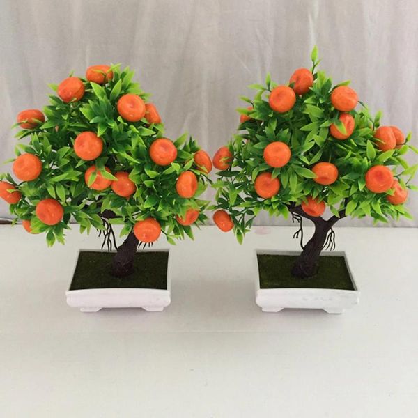 Flores decorativas frutas de naranja artificial planta bonsai bonsai pequeña fortuna plástica de plástico kumquat fruta decoración del hogar