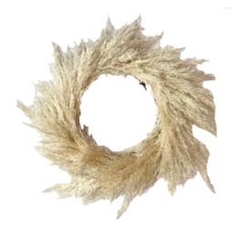 Couronne d'herbe de Pampas faite à la main avec plumes complètes, fleurs décoratives, parfaite pour la décoration de murs et de portes, guirlande artisanale