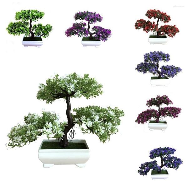 Flores Decorativas Ganoderma Árbol Lotus Pino Planta De Simulación Flor Bonsai Conjunto Pequeña Maceta Verde Decoración Del Hogar Decoración De Mesa C