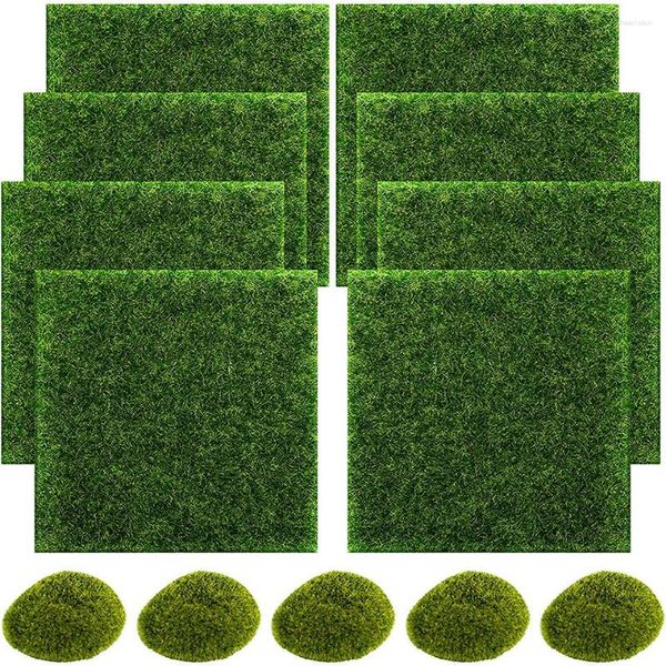 Fleurs décoratives Jardin Fée Herbe Artificielle 8Pack Tapis Pelouse Avec 5 PCS Mousse Miniature Ornements Décoration