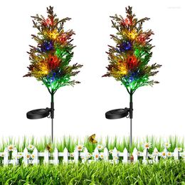 Decoratieve bloemen Tuinboom Stakes Zonne-lichte dennenlampen Kerstmis 2 pakbomen met veelkleurige LED-flitser