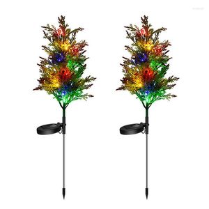 Fleurs décoratives piquets d'arbre de jardin lumière solaire lumières de pin sol de noël 2 Pack Modes de changement de couleur