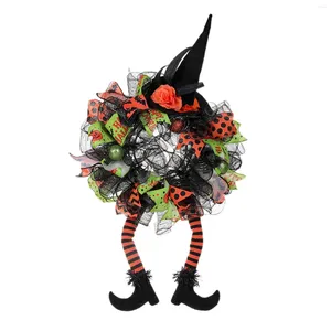 Fleurs décoratives Garland mateulée 29.53x15,75 pouce avec chapeau de sorcière et jambes couronne de porte artificielle pour la fenêtre Festival Party Halloween