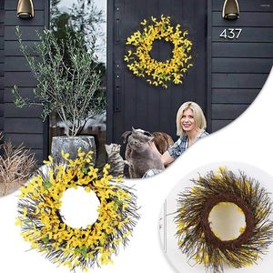 Decoratieve bloemen slingerdekvaklay -out 2024 gele bloem dode tak krans decoratie deur hangende zomer zware hanger