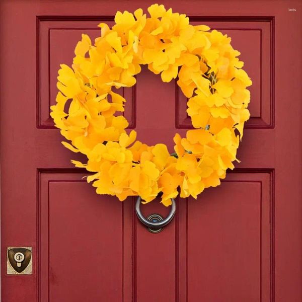 Guirlande de fleurs décoratives réutilisable, couronne de feuilles de Ginkgo d'automne pour décoration intérieure et extérieure, feuilles jaunes, porte d'entrée et fenêtre