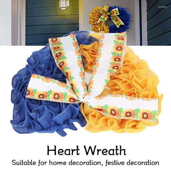 Guirnaldas de flores decorativas para boda, decoración de San Valentín, corona para puerta delantera, forma de corazón, azul, amarillo, bandera de Ucrania hecha a mano