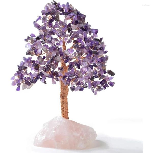 Flores decorativas Árbol de piedras preciosas Base de cuarzo rosa Decoración floral Plantas falsas artificiales para decoración del hogar Decoraciones de jardín Planta festiva