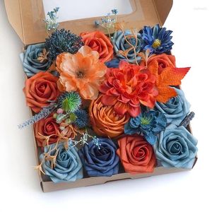 Fleurs décoratives Boîte-cadeau Fleur Imitation Tête de mariage d'anniversaire avec une canne à bride tenant la couleur du drapeau national