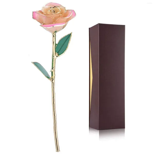 Fleurs décoratives cadeaux pour femmes rose trempée en or avec stand éternel pour toujours l'amour dans la boîte petite amie mariage valentin cadeau