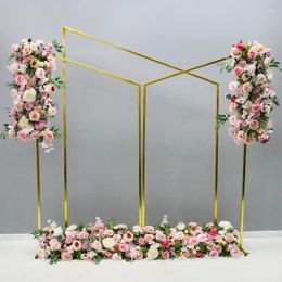 Fleurs décoratives en fer forgé doré, bord biseauté, étagère de fond, support de fleurs géométrique, accessoires pour arc de mariage, cadre, Guide routier