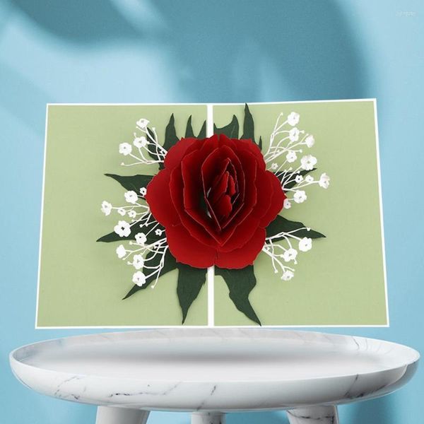 Flores decorativas REGALO DE NOVIA Tarjeta de felicitación atractiva Mano de obra fina Forma de huevas de papel Postal 3D para el día de San Valentín