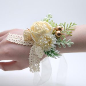 Fleurs décoratives filles demoiselle d'honneur poignet Bracelet Rose boule chrysanthème Bridel cadeaux main mariage approvisionnement accessoires