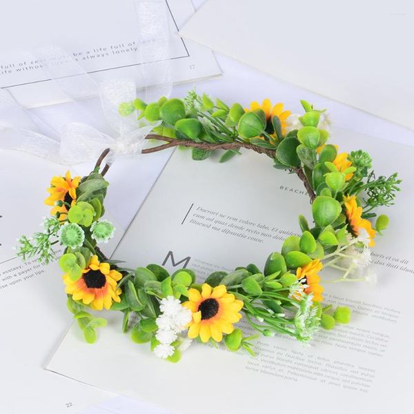 Fleurs décoratives filles cheveux cravates fleur bandeaux pour femmes accessoires en plastique couronne couronne Po coiffure mariée