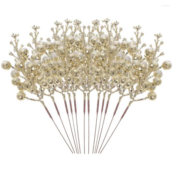 Flores decorativas Glitter Pelocas de Navidad Bayas de imitación Silver Home Decor Tree Ornnamentos de bayas artificiales para