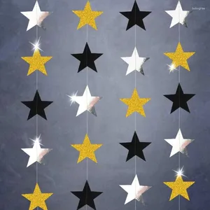 Decoratieve bloemen glitter Gold Black Star Garland Kit voor feestdecoratie zilverhangende twinkle snaar banner achtergrond dans recital