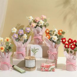 Decoratieve bloemen Gloeiende gebreide bloem puff buckets Bouquet Valentijnsdag Gift Wool Home Decor Wedding Souvenirs Verjaardagscadeaus