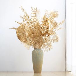 Decoratieve bloemen Gouden Kunstmatige Ginkgo Orchidee DIY Jaar Thuis Bruiloft Kerst Decor Eucalyptus Blad Nep Plant Bloemstuk