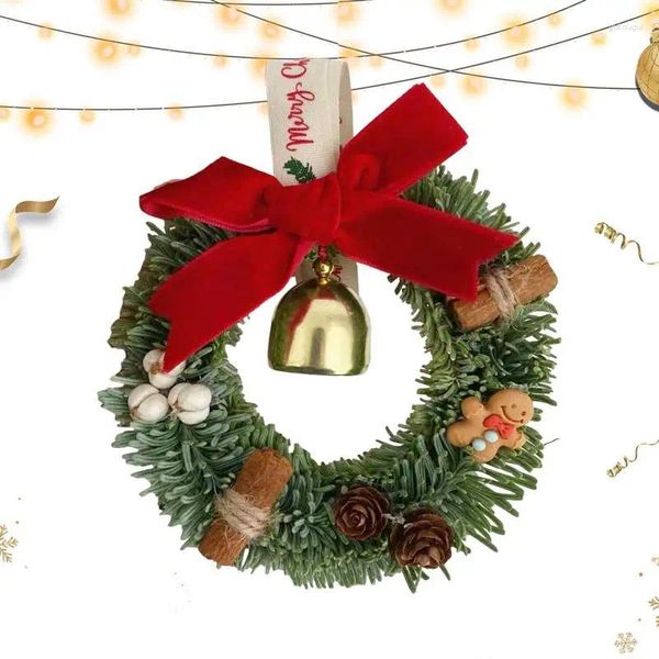 Flores decorativas, corona de campana dorada, guirnalda atmosférica festiva con decoraciones de temporada para puertas, árboles de Navidad, paredes y ventanas