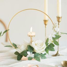 Decoratieve bloemen goud metaal bloemen hoepel bruiloft krans guirlande rustieke bruiloften bruids douche thuis partij decoratie ijzeren ring tafel decor