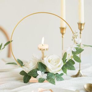 Fleurs décoratives en métal doré cerceau floral guirlande de mariage guirlande mariages rustiques douche nuptiale décoration de fête à la maison anneau de fer décor de table