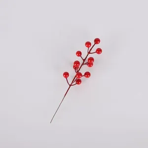 Fleurs décoratives Branche de brindille de haricot rouge doré pour bricolage, décoration de bouquet faite à la main, fleur artificielle, accessoires de noël, 8 pièces