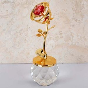 Decoratieve bloemen gouden roos volledig handgemaakt elektrisch vergulde 24k echte vrouw verjaardagscadeau Valentijnsdag folie ornament