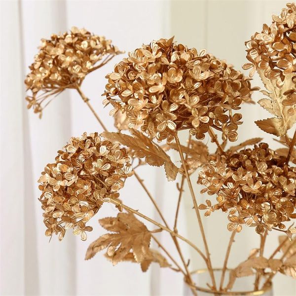 Fleurs décoratives plantes artificielles dorées hortensia feuille de Ginkgo en plastique pour décoration de noël Arrangement floral de mariage à la maison