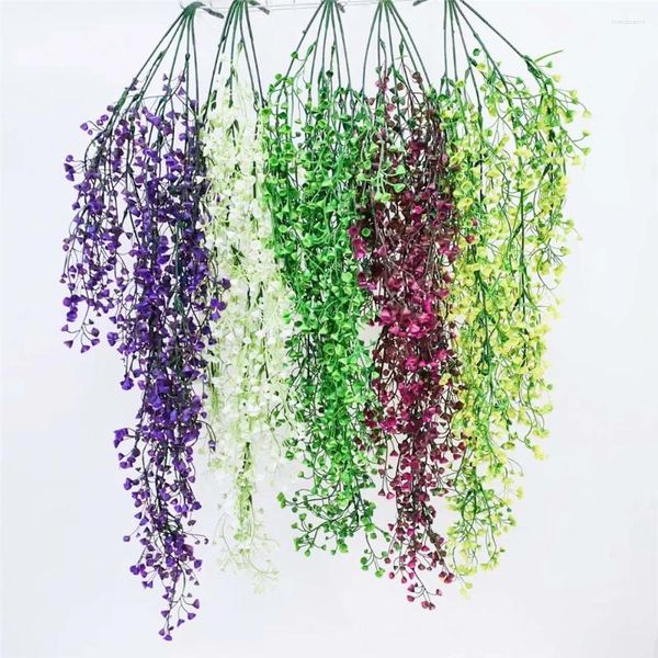 Flores decorativas Bell dorada Willow Artificial Flower Pared colgante Plantas verdes Bar Accesorios de decoración del hogar Cesta 80 cm