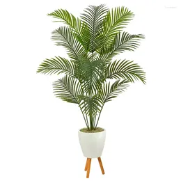 Flores decorativas Caña dorada Árbol artificial en plantador blanco con soporte