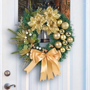 Fleurs décoratives Golden Christmas Ball Pine Needle Wreath 2024 Hanging Garland for Front Door Window Mur Mur