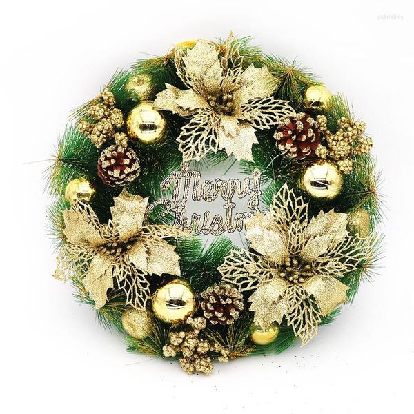 Fleurs décoratives guirlande de noël dorée porte ornements suspendus guirlande artificielle joyeuse décoration maison aiguilles de pin