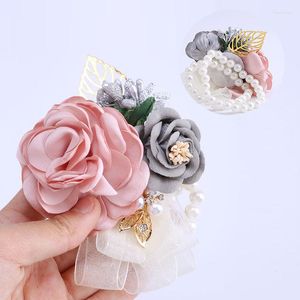 Fleurs décoratives feuille d'or accessoires mariée poignet fleur garçons d'honneur mode corsage hommes femmes fête boutonnière demoiselles d'honneur main de mariage