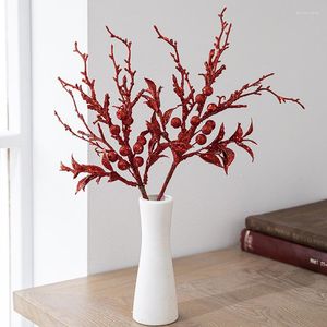 Fleurs décoratives poudre dorée Branches d'arbres artificiels pour la maison décoration de noël paillettes mousse Berry ornements