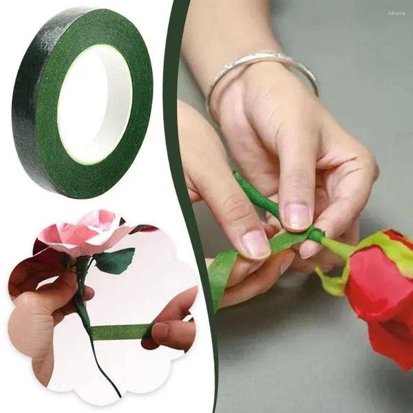 Ruban adhésif vert pour fleurs décoratives, pour bricolage, emballage de fleurs faites à la main et matériaux d'emballage de fleurs artistiques en soie K1X0