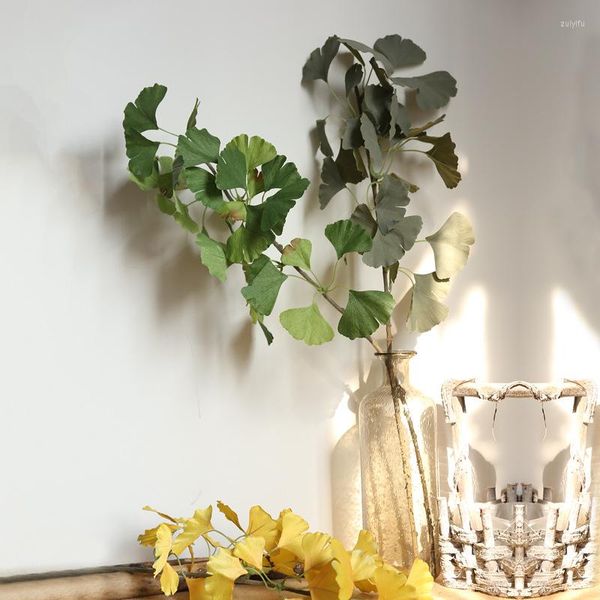 Flores decorativas, hojas artificiales verdes, hojas grandes de Ginkgo, Material de pared de plantas falsas para el hogar, tienda, jardín, decoración de fiesta, 75cm